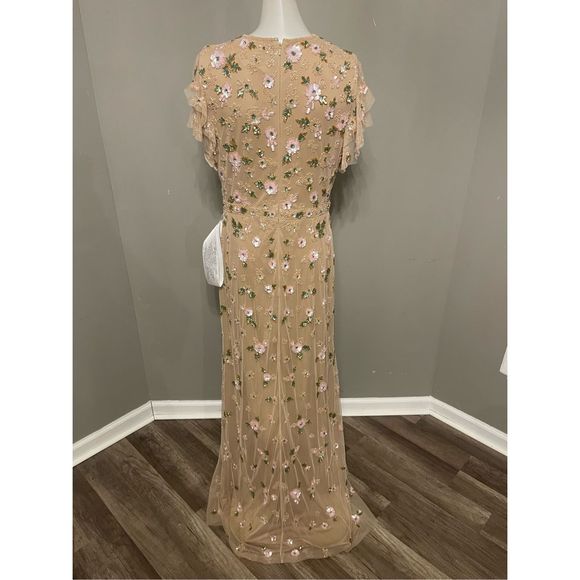 MAC DUGGAL EMBELLISHED HIGH NECK FLUTTER SLEEVE GOWN - Picture 7 of 8